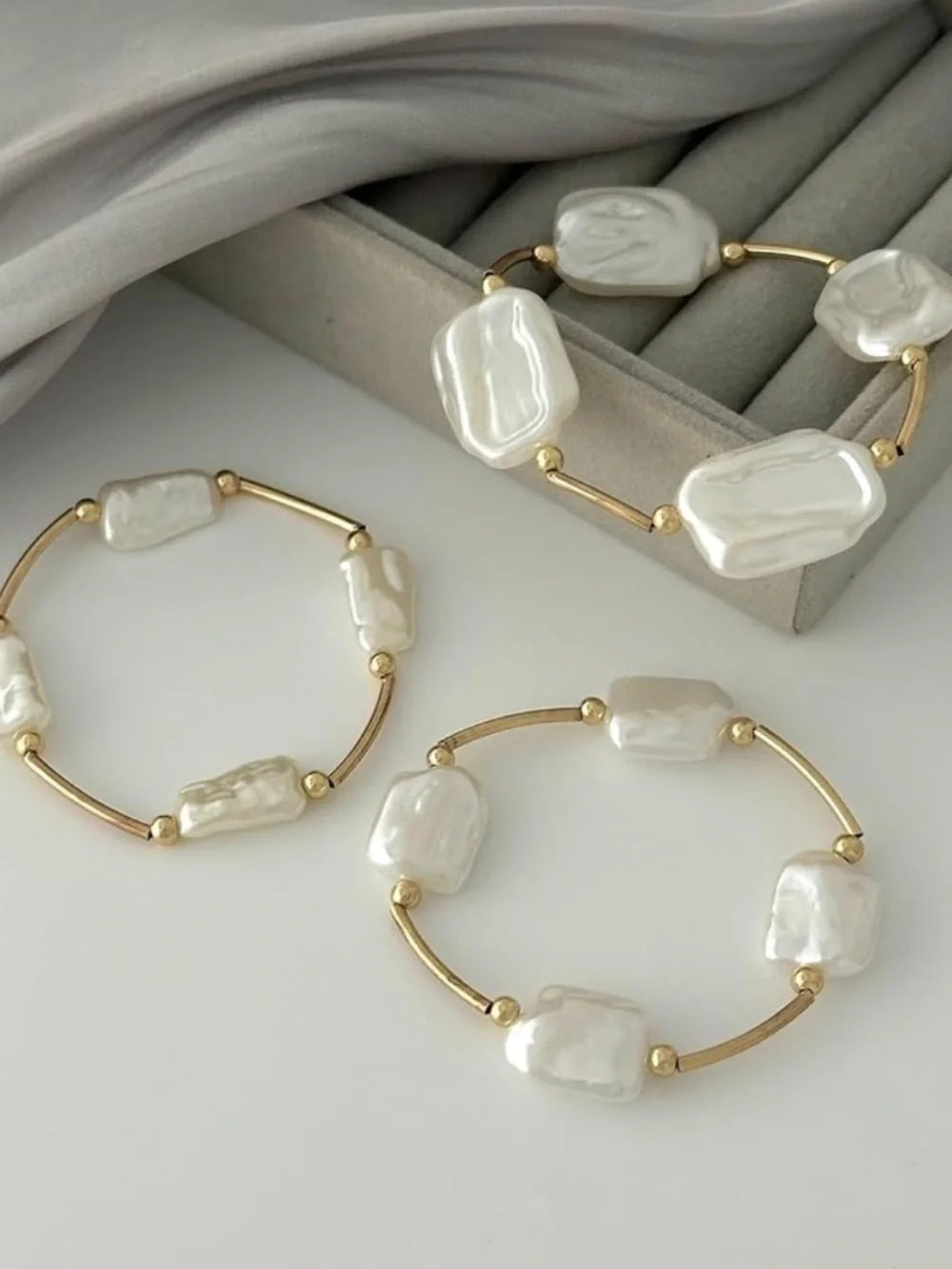 Anthropologie White Baroque Pearl Multi-Strand Bracelet